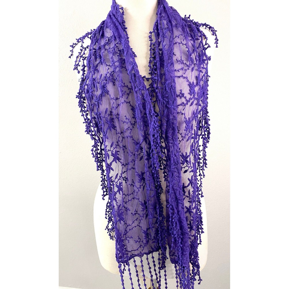 Lacy Purple Scarf with Fringe